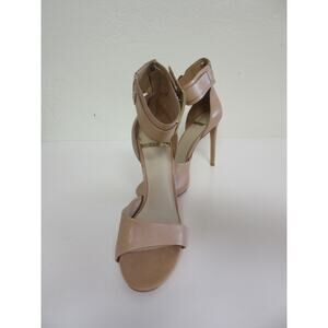 MARCIANO Tan Leather 8 Wide Ankle Closure Open Toe Stiletto Heels